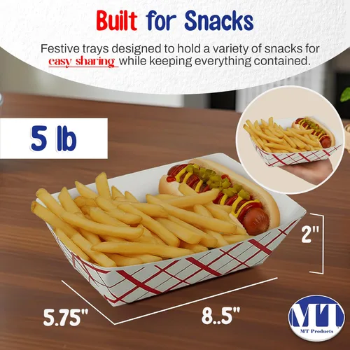 Miniatura 2 de MT Products Bandeja de comida a cuadros para almuerzo de 5 libras, bandeja desechable de papel para alimentos, paquete de 50