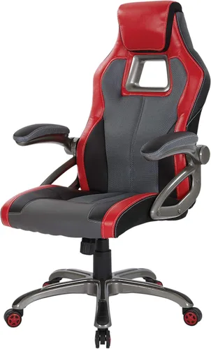 Miniatura 11 de OSP Home Furnishings Race Car - Silla ajustable para juegos, cuero consolidado gris carbón con detalles rojos