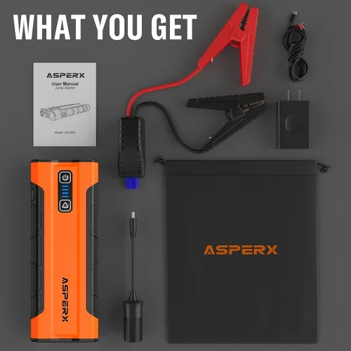 Miniatura 7 de ASPERX AX2500 Arrancador de Batería, Arrancador de Batería de 21000mAh 2500A para Motores de Gasolina de hasta 10L o Diésel de 7.3L, Potenciador