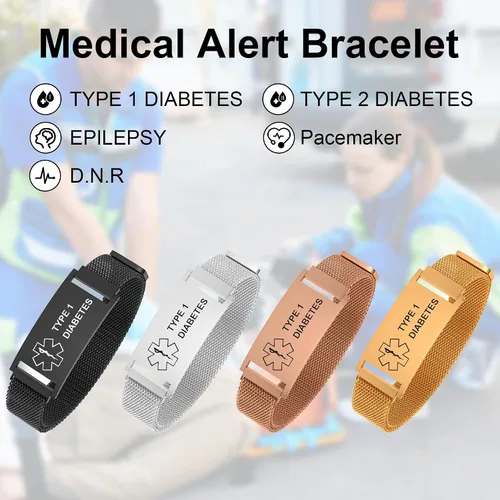 Miniatura 4 de Pulsera de alerta médica para mujeres y hombres, pulsera ajustable con identificación de alerta médica para epilepsia diabética D.N.R marcapasos