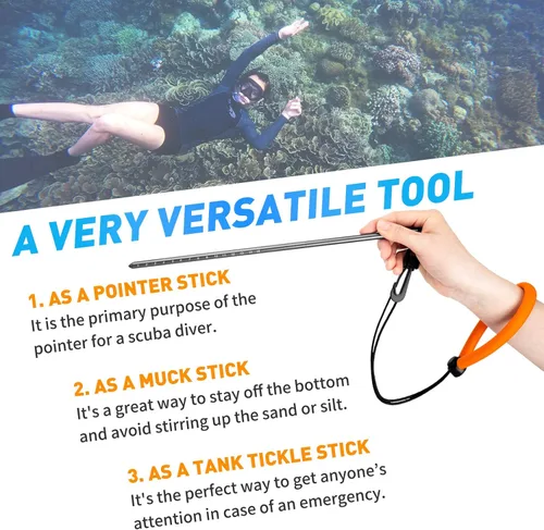 Miniatura 3 de Varilla de buceo, barra de puntero de langosta de aleación de aluminio de 13 pulgadas con medición, cordón ajustable y perno giratorio para agitador
