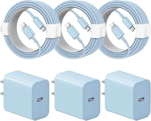 Miniatura 12 de Cargador de carga rápida para iPhone 14, 13, 12, 11, paquete de 3 cargadores de iPad de 20 W, cargador C de 6 pies, cable de carga rápida Whit Blanco