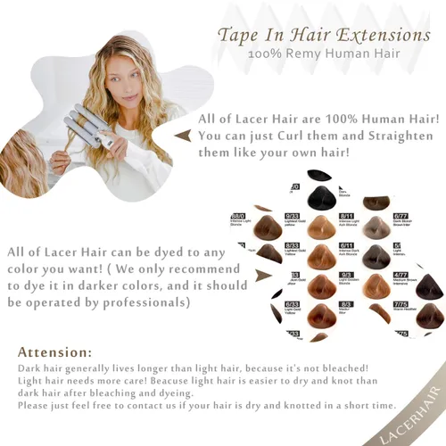 Miniatura 5 de Lacer Extensiones de cabello humano con cinta, extensiones de cabello humano con pegamento, color #6 castaño medio a #60A rubio platino Remy lacio
