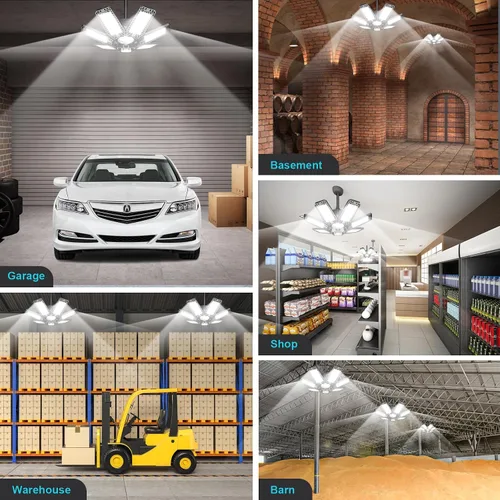 Miniatura 6 de Luz LED de garaje de 200W 20000LM 6500K, luces de techo de garaje con 7+1 paneles ajustables, luces de tienda con rosca E26 E27 para taller, sala