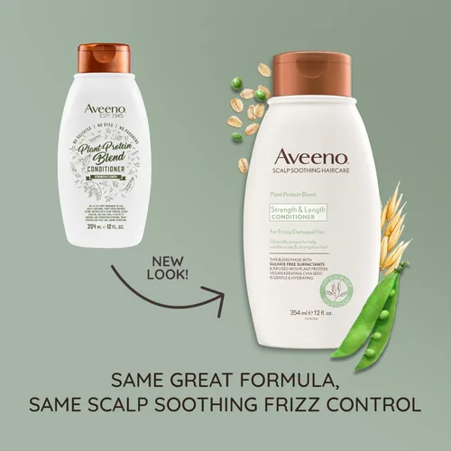Miniatura 2 de Aveeno Strength & Length - Acondicionador de mezcla de proteínas vegetales, fórmula vegana para cabello fuerte y saludable, blanco, sin perfume, 12