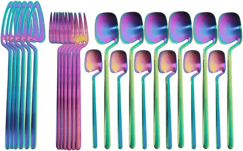 Miniatura 9 de Juego de cubiertos de 24 piezas con utensilios de cocina para servir, servicio para 6, utensilios de acero inoxidable 304, cuchillo, A-Negro