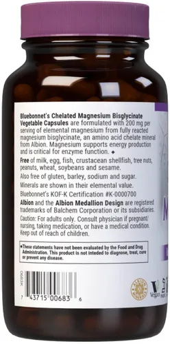 Miniatura 8 de Bluebonnet Nutrition Albion - Cápsula vegetal de magnesio quelatado, 200 mg, alivio del estrés, vegano, sin OMG, sin gluten, sin soja, sin leche