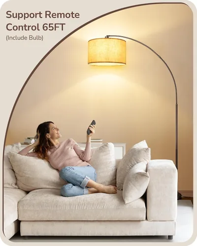 Miniatura 2 de EDISHINE Lámpara de pie regulable moderna de mediados de siglo con control remoto, lámpara de pie alta con arco y pantalla de tambor ajustable
