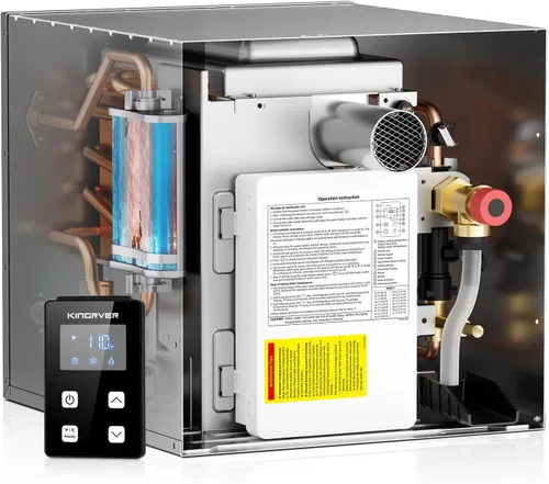 Miniatura 12 de KINGRVER KINGRVER XT48 - Calentador de agua sin tanque, agua caliente instantánea bajo demanda, 12 V CC, control remoto con cable, ajuste compacto