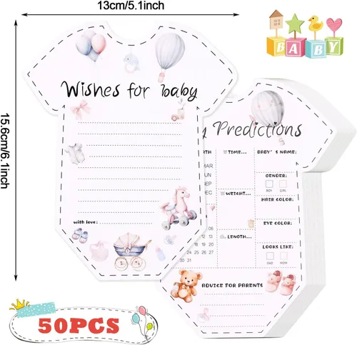 Miniatura 2 de CCINEE 50 tarjetas de predicción para baby shower, juegos de revelación de género, tarjetas de deseos y consejos para niños y niñas, padres recién