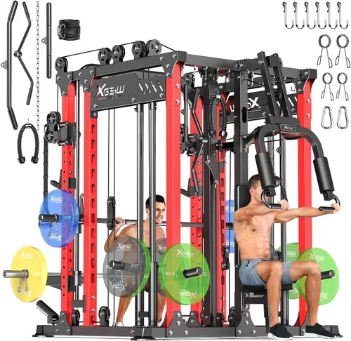 Miniatura 29 de Rack Multiusos para Sentadillas, Conjunto de Rack de Pesas Smith Machine con Sistema de Crossover de Cables, Racks de Potencia para Gimnasio en L04