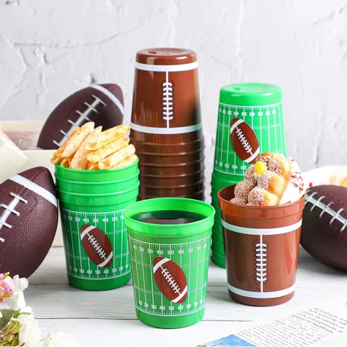 Miniatura 4 de Norme 24 tazas de fútbol de plástico a granel de 16 onzas reutilizables con temática de fútbol, suministros de fiesta de cumpleaños, decoración