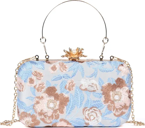 Bolso de noche hecho a mano con bordado floral vintage para mujer, bolso formal de fiesta nupcial