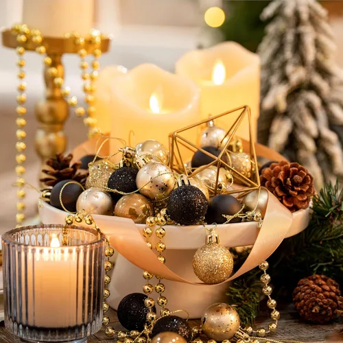 Miniatura 3 de DecorbyHannah Mini Adornos de Navidad Negro y Dorado, 49 unidades de 1.18 pulgadas, Adornos Pequeños para Decoraciones de Árbol de Navidad, Juego a