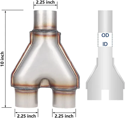 Miniatura 2 de LCGP Tubo en Y de acero inoxidable de 2,25 pulgadas, tubo en Y universal de acero inoxidable para diésel, entrada de 2,25 pulgadas, salida de 2,25