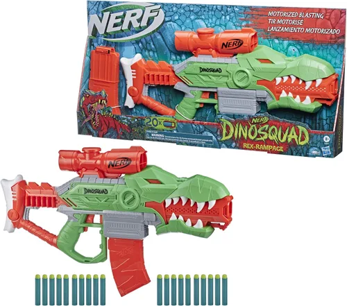 Miniatura 10 de Nerf DinoSquad Rex-Rampage - Lanzador de dardos motorizado, clip de 10 dardos, 20 dardos oficiales, almacenamiento de 10 dardos, diseño