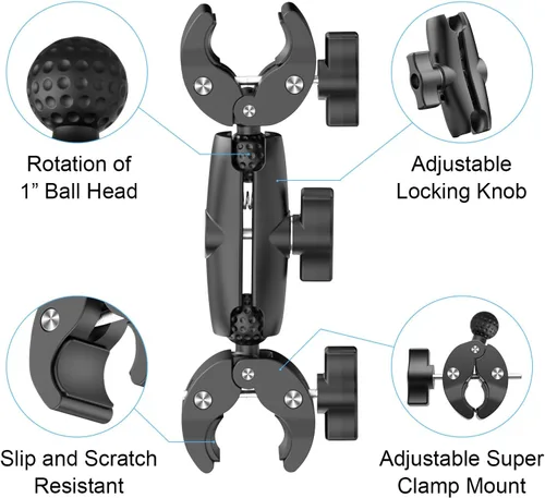 Miniatura 6 de Soporte de cámara de doble abrazadera: soporte universal para carritos de golf, abrazadera de paraguas, escritorio, cochecitos, vagones, estudio