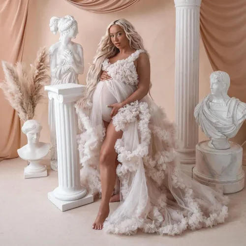 Miniatura 3 de MASHENGYUE Vestidos de maternidad de tul hinchado para sesión de fotos, vestido de baby shower, vestidos de maternidad para fotografía