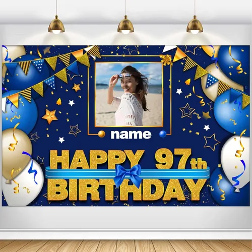 Miniatura 41 de Pancarta Personalizada de Decoraciones de Feliz Cumpleaños 101 - Telón de Fondo de 101 Años para Mujeres Hombres Niños Niñas Suministros de Fiesta