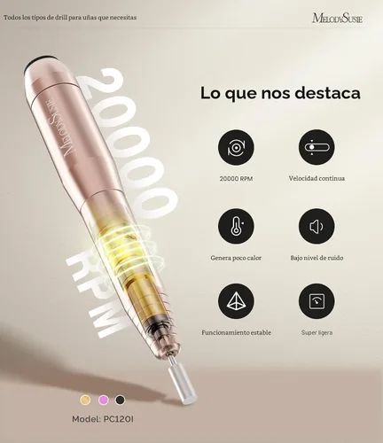 Miniatura 4 de MelodySusie - Kit de torno eléctrico PC120I negro con lima portátil para uñas de gel y acrílico, incluye fresas, bandas de limado, dorado
