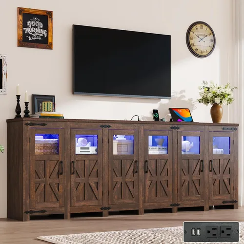 Miniatura 10 de Soporte de TV LED grande de 64 pulgadas para televisores de 70/65/60 pulgadas con tomas de corriente, armarios de almacenamiento altos para centro