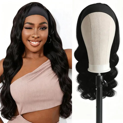 Miniatura 19 de Peluca de cabello humano brasileño ondulado con diadema, pelucas con diadema para mujeres negras, pelucas de cabello humano para llevar y llevar
