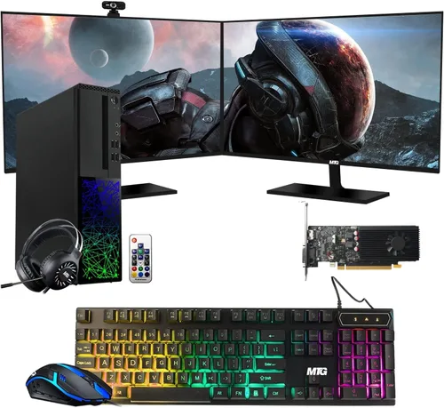 Miniatura 16 de TechMagnet PC de escritorio para juegos, Intel i5 6ª generación, Galaxy, 16 GB de RAM, SSD de 1 TB, nuevo monitor dual MTG de 24 pulgadas, RX 550