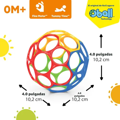 Miniatura 3 de Bright Starts Oball Easy Grasp - Pelota clásica sin BPA, juguete infantil en rojo, amarillo, verde, azul, edad recién nacido y más, 4 pulgadas