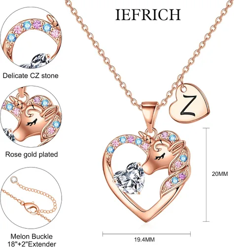 Miniatura 5 de IEFRICH Regalos de unicornios para niñas y niños, collar de corazón, collares de unicornio para niñas, collares con iniciales, joyería de unicornio