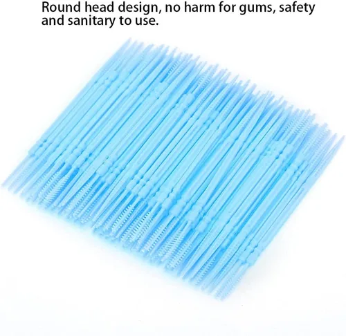 Miniatura 3 de 1100pcs Double Head Plastic Toothpick, Teeth Cleaning Tooth Picks Oral Care Floss Pick Floss Interdental Brush with Box (Blue)