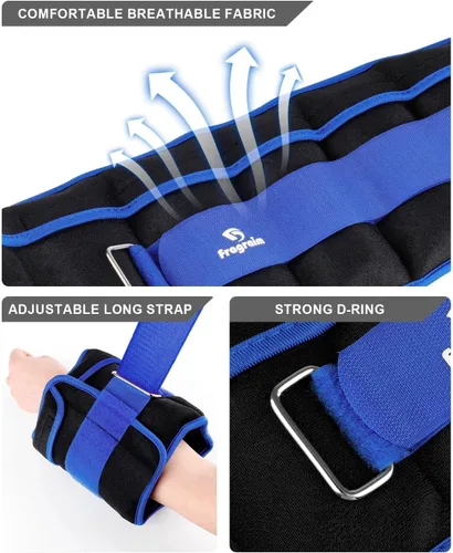 Miniatura 2 de Pesas de tobillo ajustables de 1-3/4/5/6/8/10/12/15/20 libras, par con peso extraíble para correr, gimnasia, aeróbic, terapia física Azul