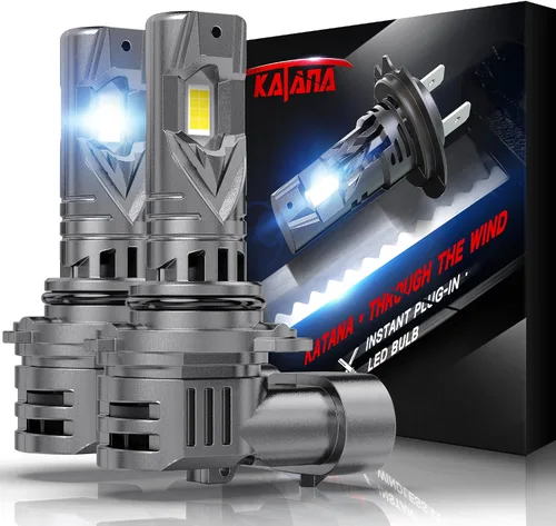 Miniatura 10 de KATANA Bombillas H4 mejoradas, 18000LM 6500K xenón blanco súper brillante tamaño mini con ventilador de refrigeración, luz antiniebla lista