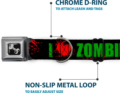 Miniatura 5 de I Heart Love Zombies con salpicadura de sangre Verde sobre Negro Cinturón de Seguridad Animal Pet Collar, Multicolor