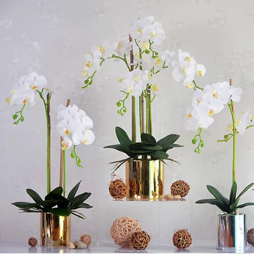 Miniatura 3 de FagusHome Flores artificiales de Phalaenopsis de 32 pulgadas, 5 piezas de orquídeas artificiales para decoración del hogar
