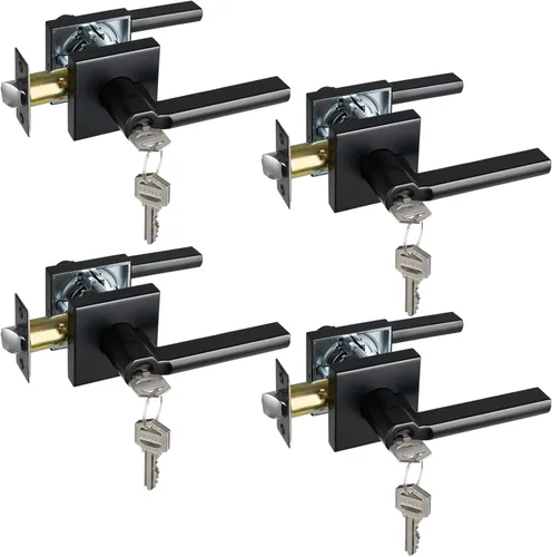 Miniatura 79 de Manija de Puerta de Paso (Sin Cerradura), Mango Cuadrado Interior de Servicio Pesado para Pasillo y Closet, Negro Mate, Reversible para Diestros