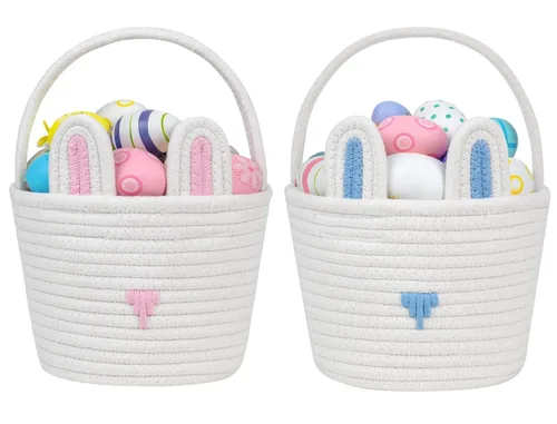 Miniatura 9 de CubesLand Cestas de Pascua para niños, juego de 2 cubos vacíos de conejo con asa, bolsas de cesta de caza de huevos de Pascua suaves y resistentes