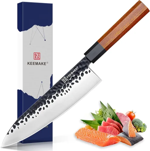 Cuchillo de chef japonés KEEMAKE Gyuto - Cuchillo de cocina profesional de 8 pulgadas con hoja de acero de alto carbono 440C, cuchillos de corte