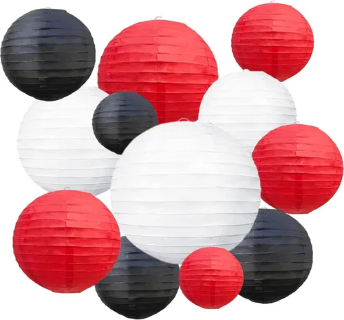 Miniatura 30 de 20 linternas de papel negras para fiestas, 6, 8, 10, 12 pulgadas, chinas, asiáticas, colgantes, redondas, para cumpleaños, bodas, Halloween