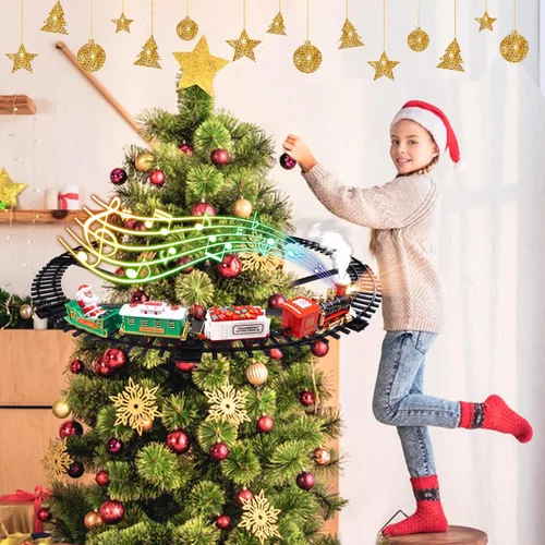 Miniatura 2 de Juego de tren de Navidad 2 en 1 para colgar alrededor del árbol, juguetes para niños pequeños con pista de lujo, sonido y humo, juego de juguetes