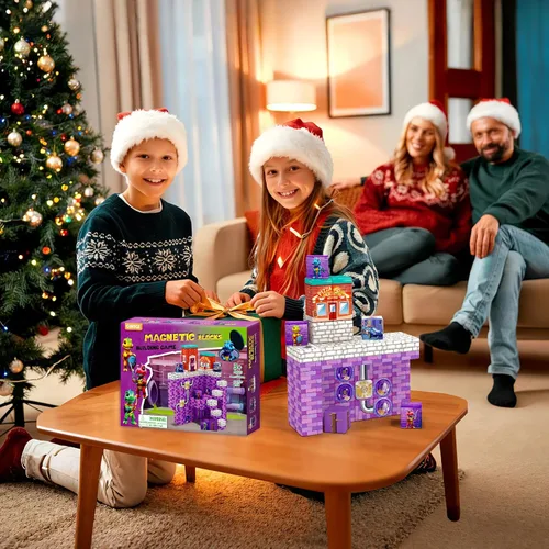 Miniatura 9 de 48 bloques magnéticos, rellenos para medias navideñas para niños, regalos ideales para edades de 3, 4, 5, 6 años, cubos magnéticos sensoriales