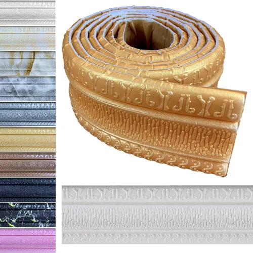 Miniatura 9 de Yutianli Moldura de Corona Despegar y Pegar Borde de Papel Tapiz Base de Pared Flexible Moldura Ribete Autoadhesiva Zócalo de Vinilo Gris Plateado