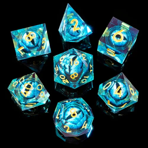 Miniatura 38 de DND Juego de dados de 8 piezas con ojo de dragón extra D20-Beholder's Eye Liquid Core Sharp Edge Resina poliédrica hecha a mano 2 × D20 D4 D6 D8 D10
