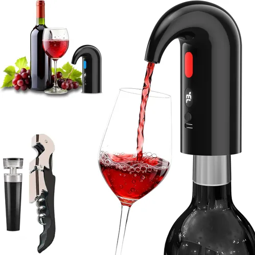 Aireador eléctrico de vino y bomba decantadora – Perfecto para el día del padre, aireación silenciosa de doble bomba, vertido medido, visualización