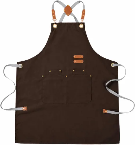 Miniatura 15 de Aoomzoon Delantal de cocina duradero, delantales de chef multifuncionales para mujeres y hombres con bolsillos para cocinar, hornear y uso diario