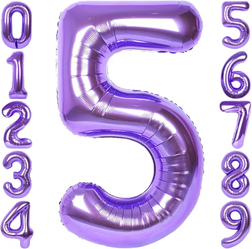 Miniatura 31 de Globo de número 0 de 40 pulgadas de RainbowQ Party, grande, color púrpura, para niños o niñas, números del 0 al 9, de papel de aluminio y Mylar