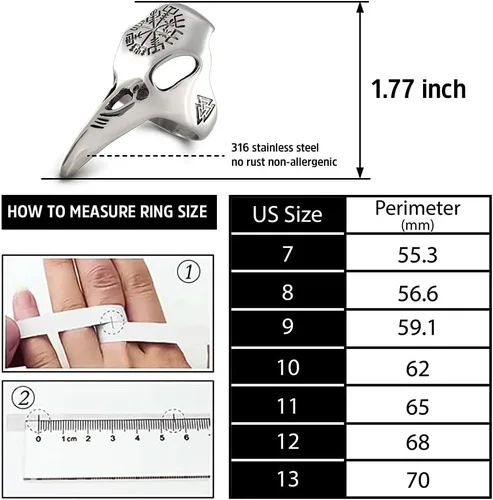 Miniatura 4 de ENXICO Ravens - Anillo de calavera con símbolo de Aegishjalmur de Awe de acero inoxidable 316L