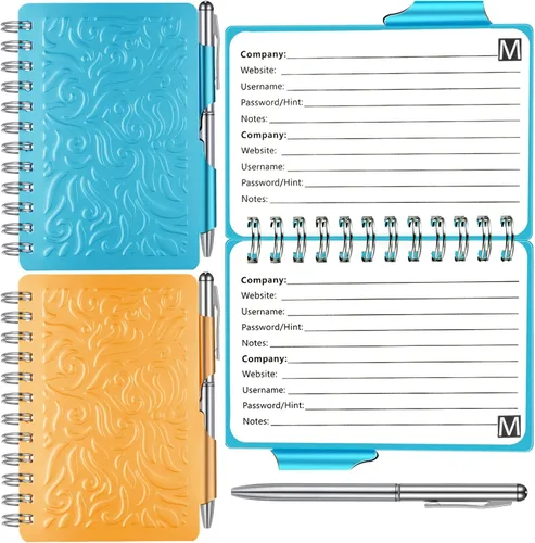 Zonon Cuaderno organizador de contraseñas portátil de 2 piezas con bolígrafo, mandala encuadernado en espiral (amarillo claro, azul claro)