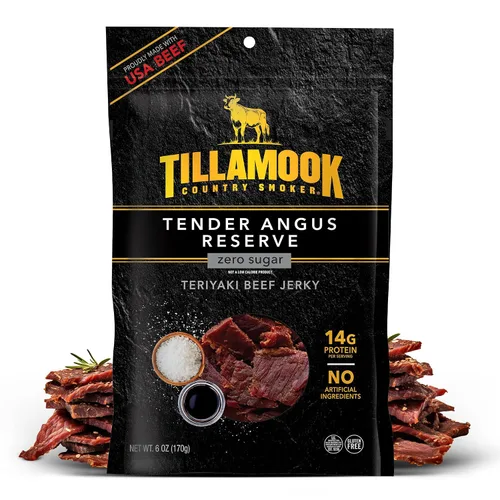 Miniatura 6 de Tillamook Country Smoker Tender Angus Reserve Original Beef Jerky, bolsa de 6 oz, Carne de res Angus de EE. UU. ahumada lentamente con madera real