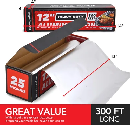 Miniatura 5 de Stock Your Home Rollo de papel de aluminio resistente, rollo de papel de aluminio de 300 pies x 12 pulgadas de ancho, papel de aluminio resistente