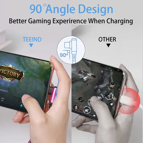Miniatura 4 de Teeind Cable de ángulo USB C: [90 grados/6 pies/4 unidades/paquete de 4] Cable USB C de nailon compatible con Samsung Galaxy S10/S10e/9/Note 10